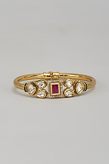 Gold Plated Kundan Polki & Synthetic Ruby Stone Meenakari Bracelet