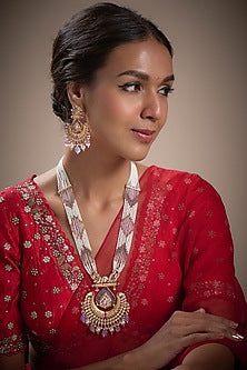 Gold Plated Kundan Polki & Pearl Layered Necklace Set
