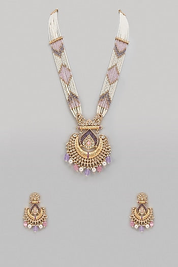 Gold Plated Kundan Polki & Pearl Layered Necklace Set