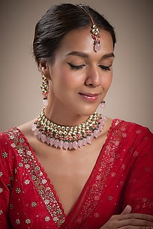 Gold Plated Kundan Polki & Beaded Necklace Set