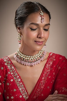 Gold Plated Kundan Polki & Beaded Necklace Set