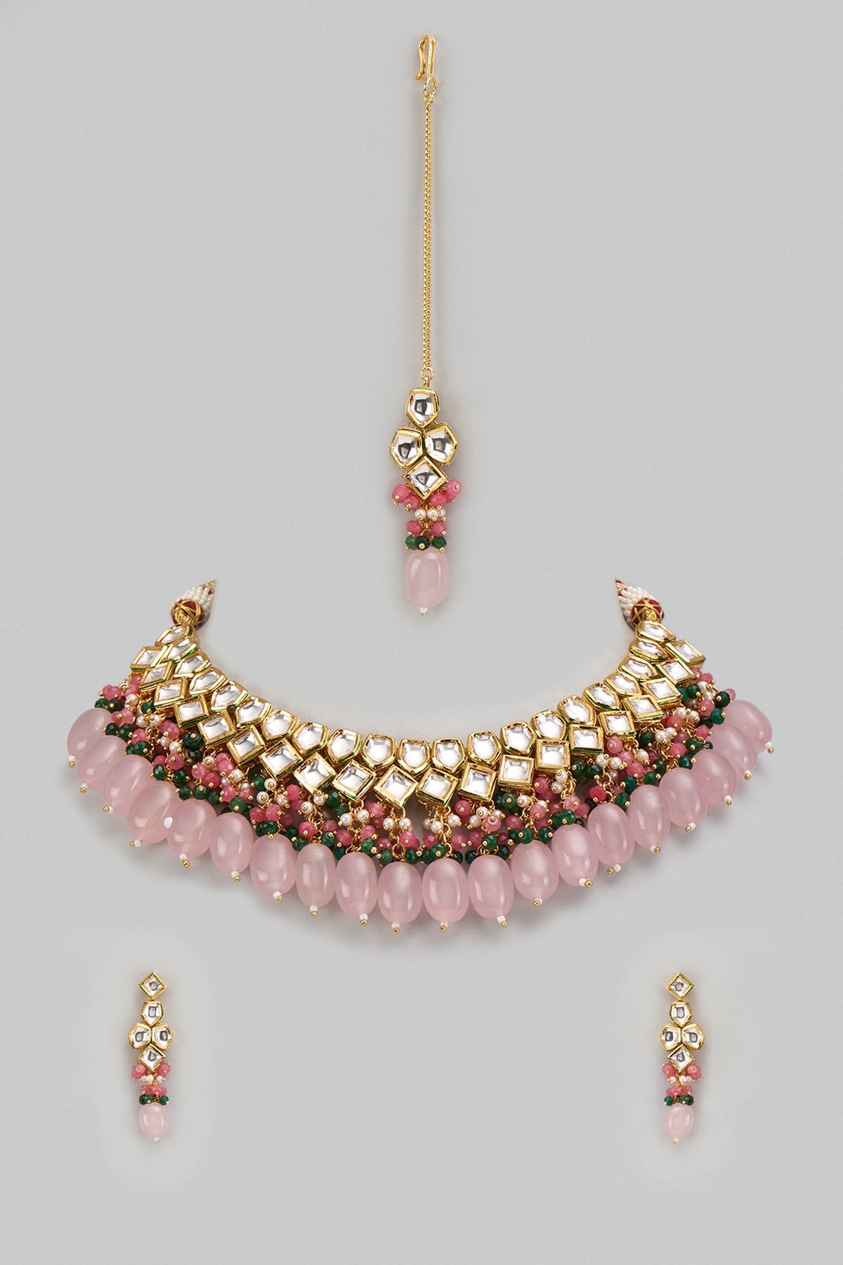Gold Plated Kundan Polki & Beaded Necklace Set