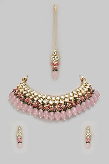 Gold Plated Kundan Polki & Beaded Necklace Set