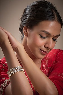 Gold Plated Kundan Polki Bracelets (Set Of 2)