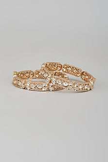 Gold Plated Kundan Polki Bracelets (Set Of 2)
