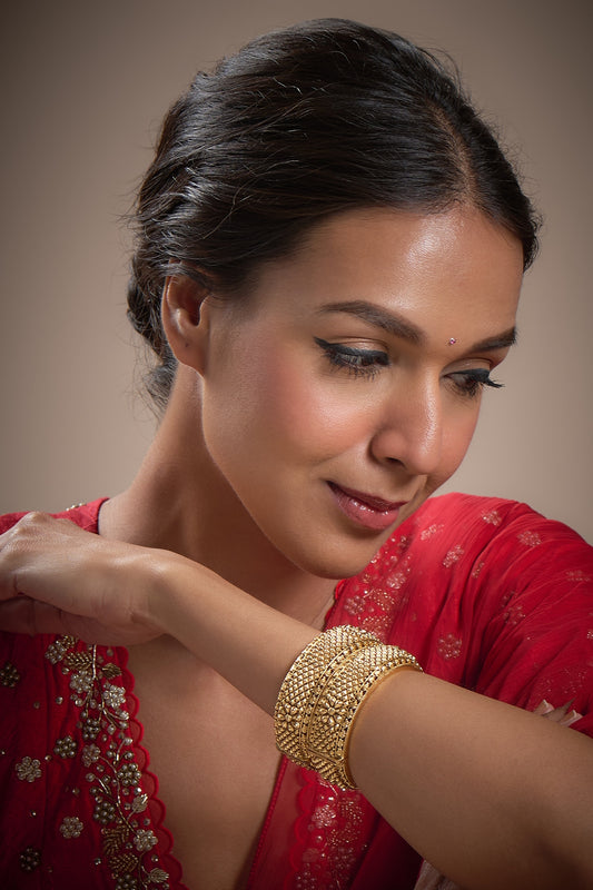 Gold Finish Temple Bracelets (Set Of 2)