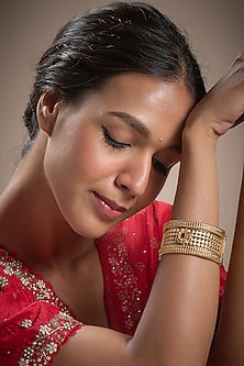 Gold Finish Kemp Stone Temple Bracelets (Set Of 2)