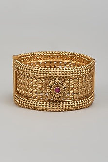 Gold Finish Kemp Stone Temple Bracelets (Set Of 2)