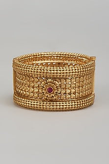 Gold Finish Kemp Stone Temple Bracelets (Set Of 2)