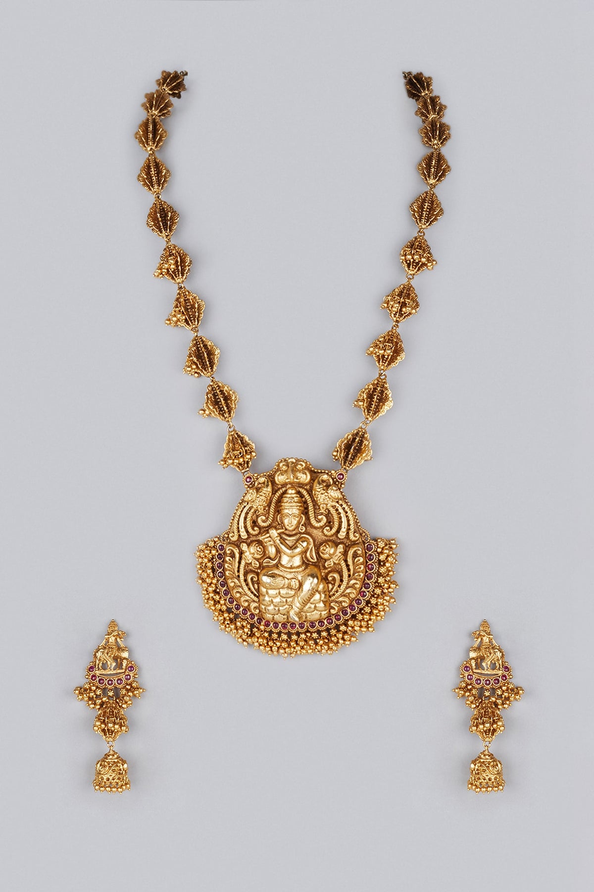 Gold Finish Krishna Pendant Long Necklace Set