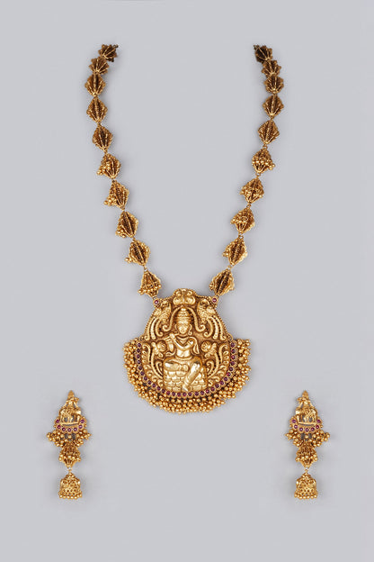 Gold Finish Krishna Pendant Long Necklace Set