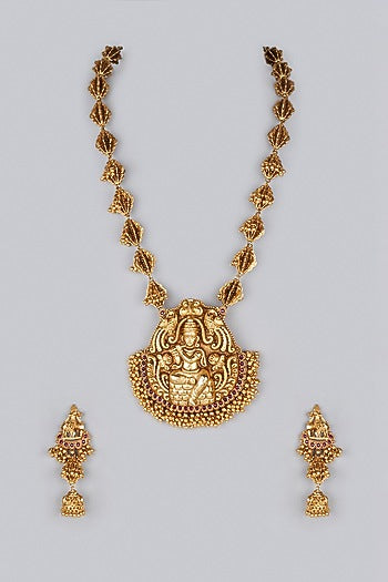 Gold Finish Krishna Pendant Long Necklace Set