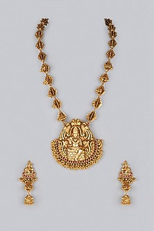 Gold Finish Krishna Pendant Long Necklace Set