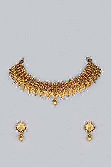 Gold Finish Choker Necklace Set