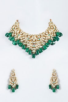 Gold Plated Agate & Emerald Beaded Necklace Set