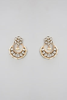 Gold Plated Kundan Polki & Pearl Chandbali Earrings