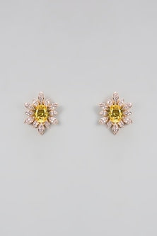 Gold Plated Yellow Cubic Zirconia Stud Earrings