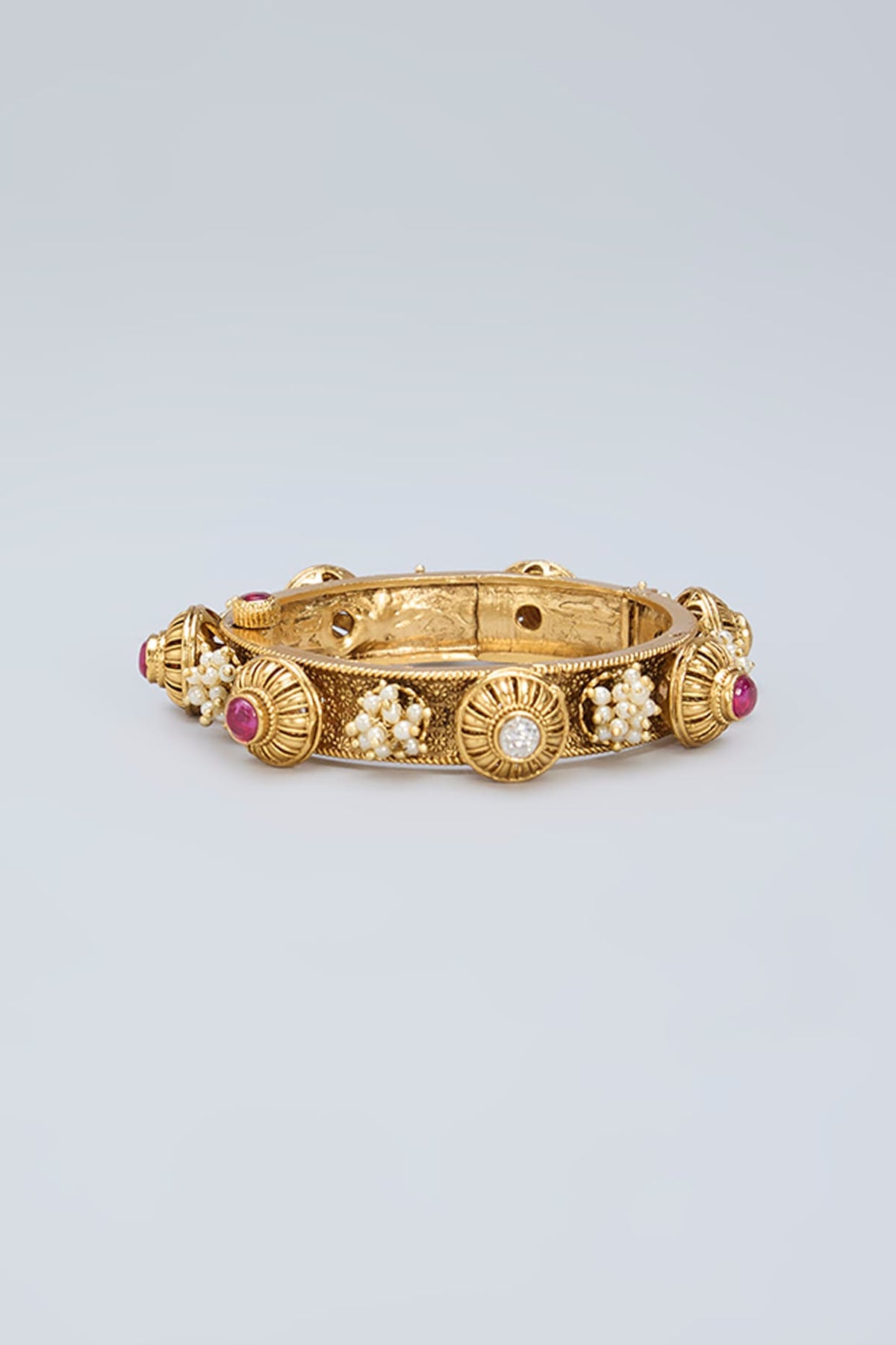 Gold Plated Kemp Stone & Pearl Kada