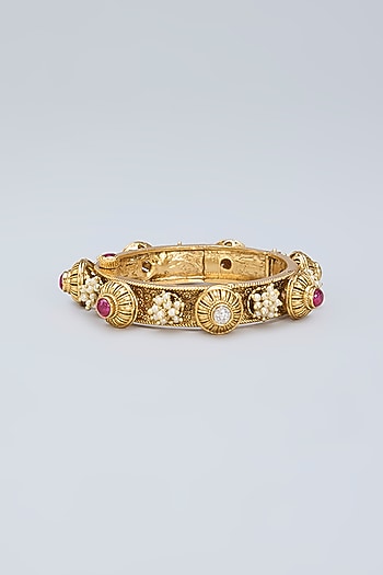 Gold Plated Kemp Stone & Pearl Kada