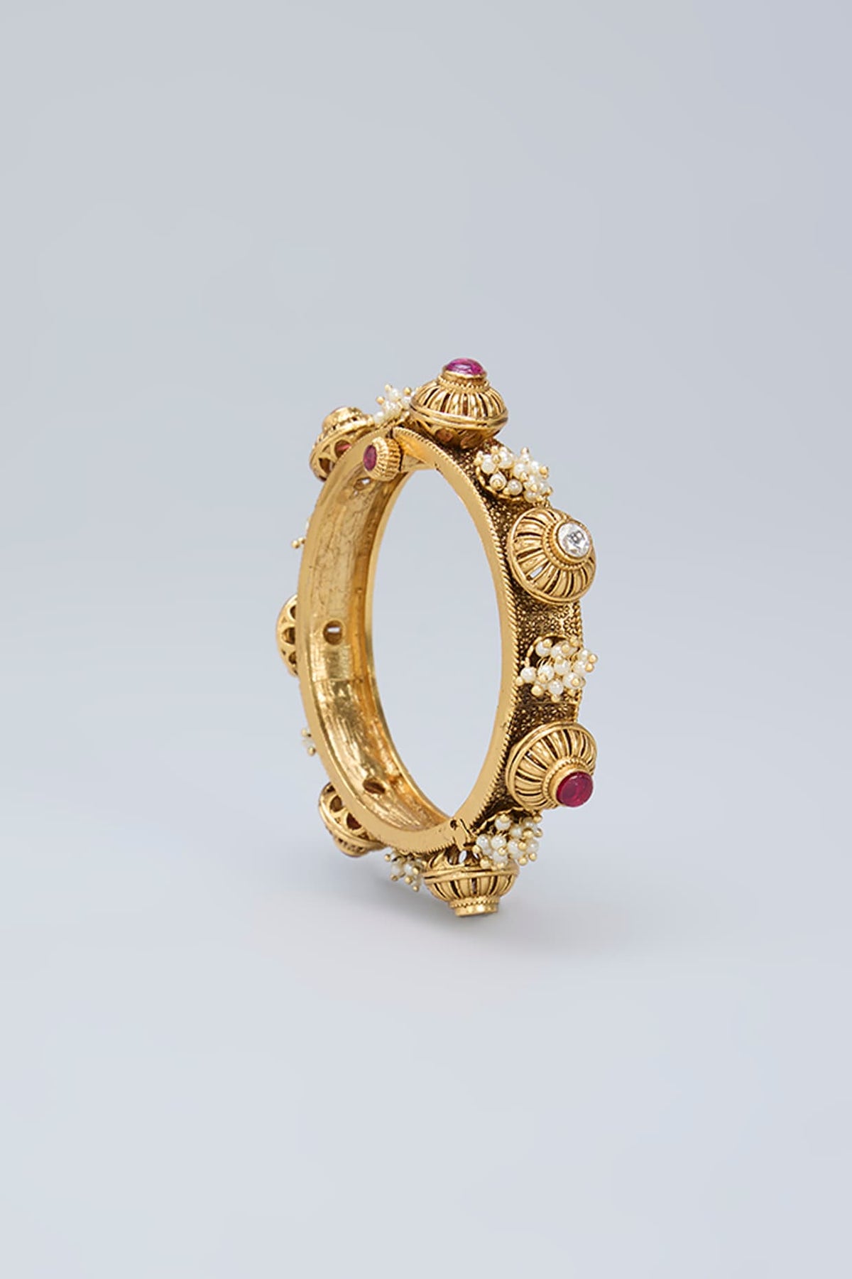 Gold Plated Kemp Stone & Pearl Kada