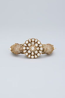 Gold Plated Kundan Polki & Crystal Blue Meenakari Ganesha Bracelet