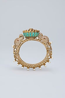 Gold Plated Kundan Polki & Crystal Blue Meenakari Ganesha Bracelet