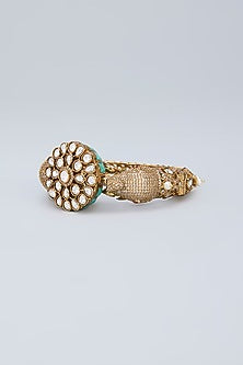 Gold Plated Kundan Polki & Crystal Blue Meenakari Ganesha Bracelet