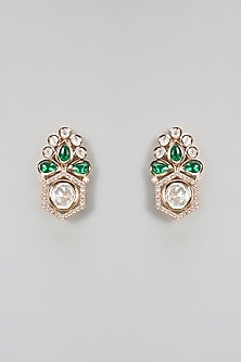 Gold Plated Kundan Polki & Emerald Stone Dangler Earrings