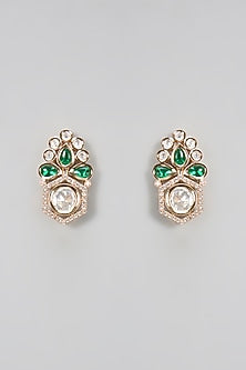 Gold Plated Kundan Polki & Emerald Stone Dangler Earrings