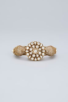 Gold Plated Kundan Polki & Crystal Grey Meenakari Ganesha Bracelet