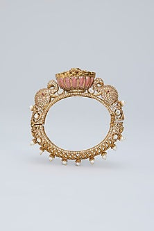 Gold Plated Kundan Polki & Crystal Grey Meenakari Ganesha Bracelet