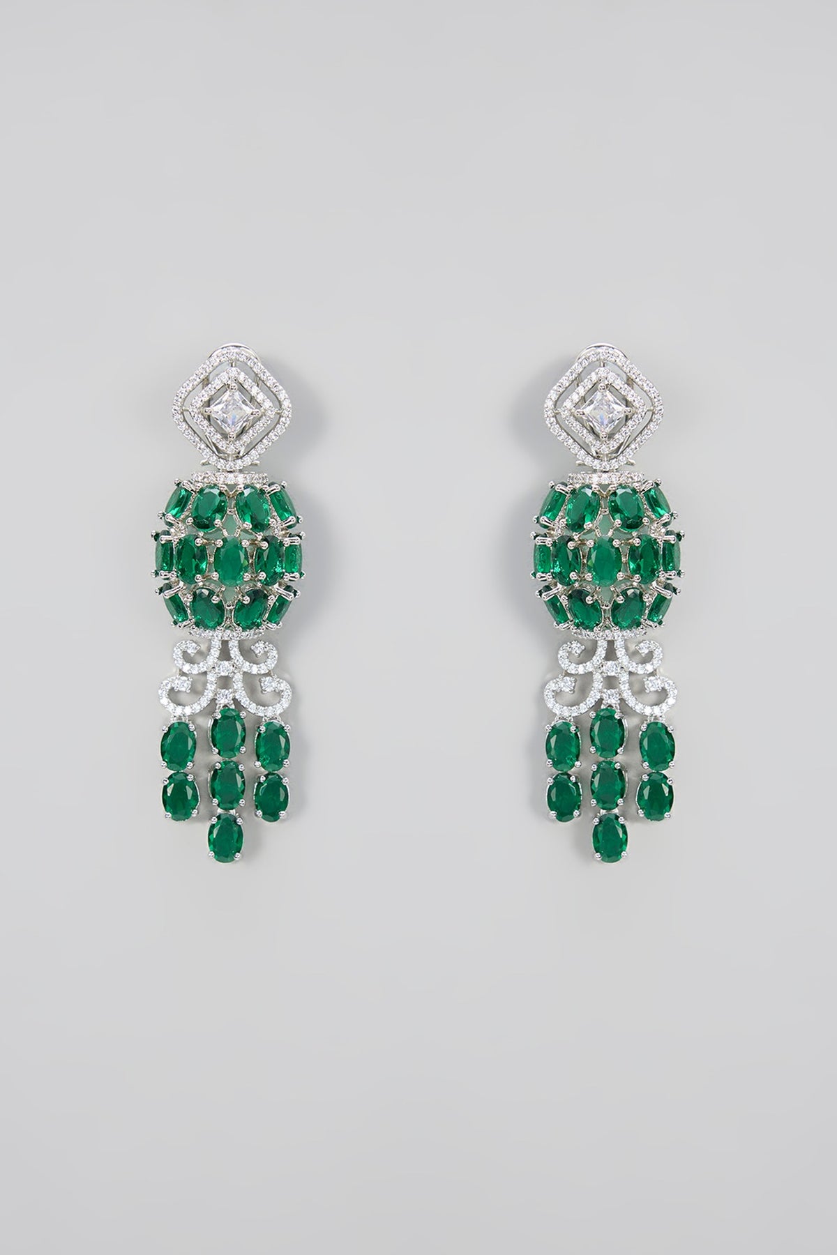 White Gold Finish Green Cubic Zirconia Layered Necklace Set