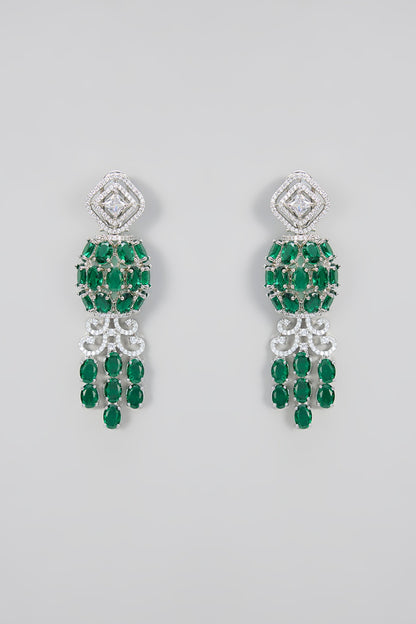 White Gold Finish Green Cubic Zirconia Layered Necklace Set