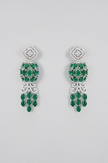 White Gold Finish Green Cubic Zirconia Layered Necklace Set