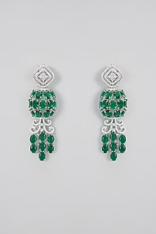 White Gold Finish Green Cubic Zirconia Layered Necklace Set