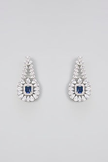 White Gold Finish Blue Cubic Zirconia Long Necklace Set