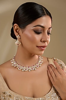 Gold Plated Kundan Polki & Pink Stone Meenakari Necklace Set