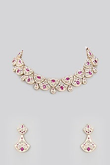 Gold Plated Kundan Polki & Pink Stone Meenakari Necklace Set