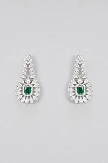 White Gold Finish Green Cubic Zirconia Long Necklace Set