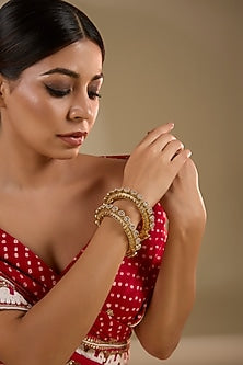 Gold Finish Pearl Kadas (Set Of 2)