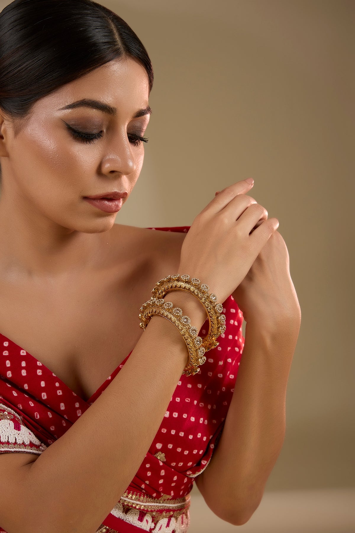 Gold Finish Pearl Kadas (Set Of 2)