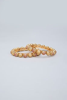 Gold Finish Ruby & Emerald Kemp Stone Kada