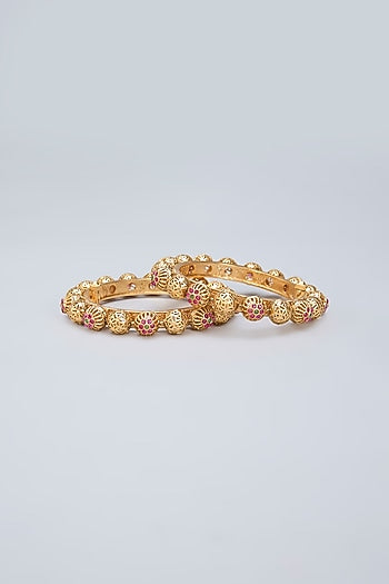 Gold Finish Ruby & Emerald Kemp Stone Kada