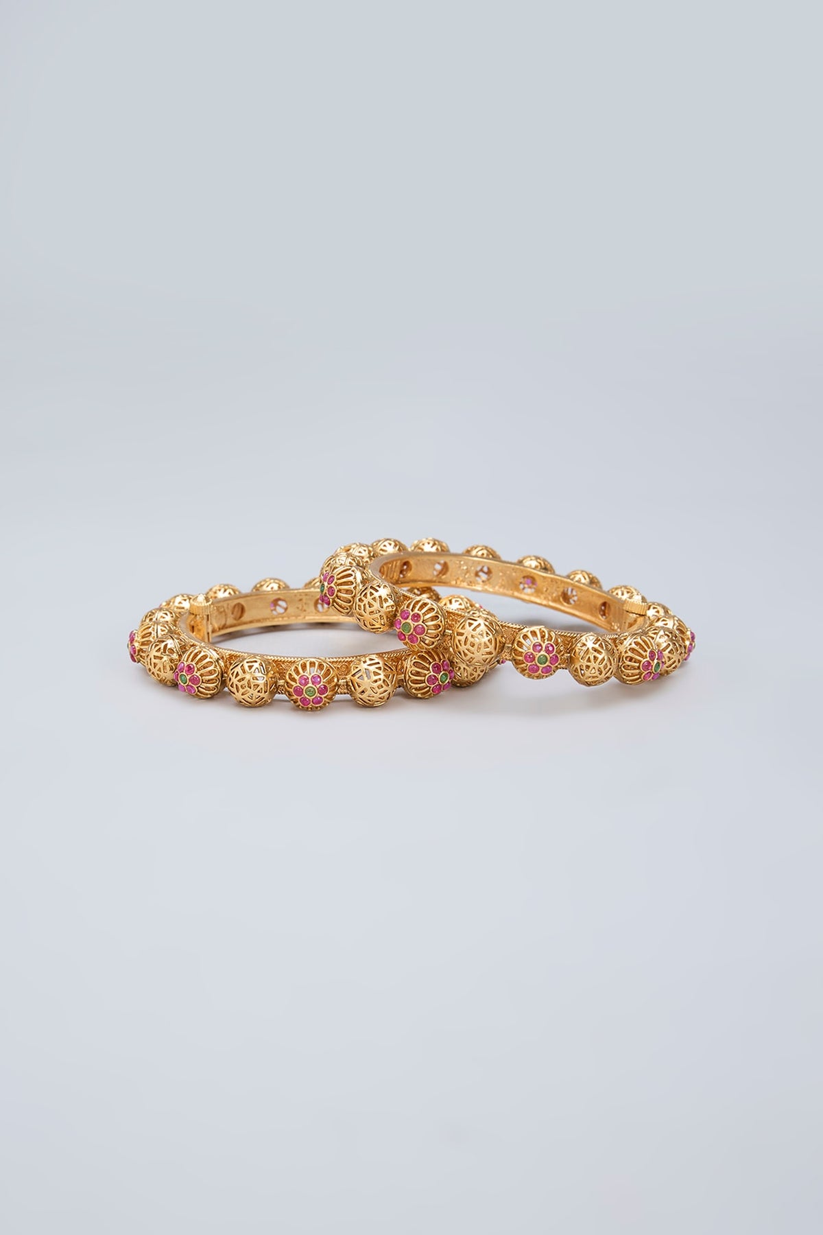 Gold Finish Ruby & Emerald Kemp Stone Kada
