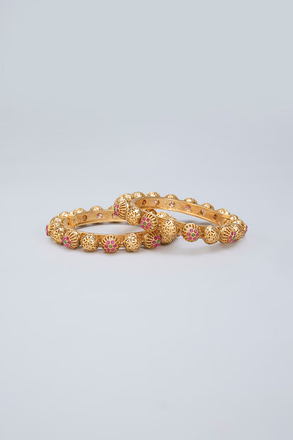 Gold Finish Ruby & Emerald Kemp Stone Kada
