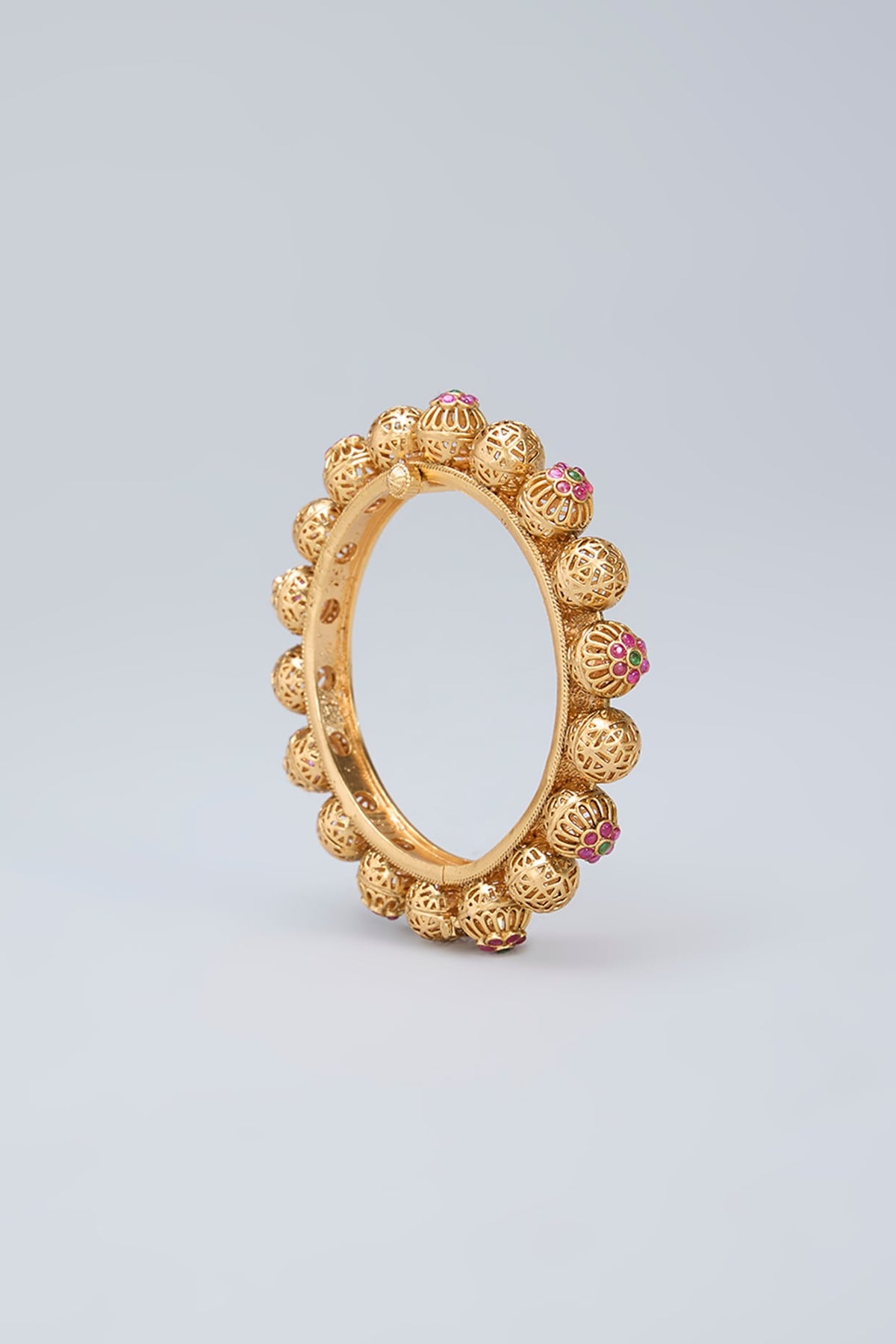 Gold Finish Ruby & Emerald Kemp Stone Kada