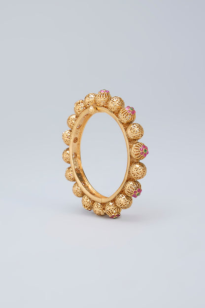 Gold Finish Ruby & Emerald Kemp Stone Kada