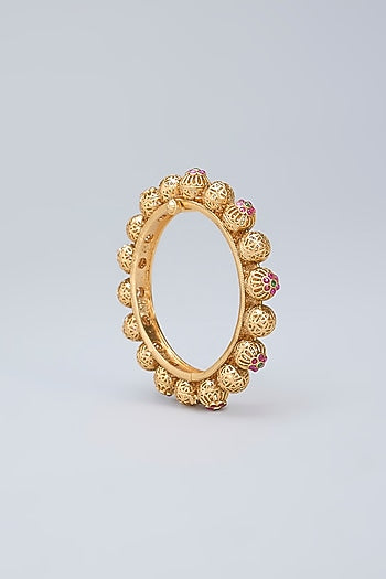 Gold Finish Ruby & Emerald Kemp Stone Kada