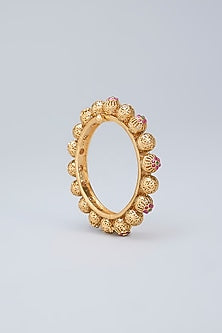 Gold Finish Ruby & Emerald Kemp Stone Kada