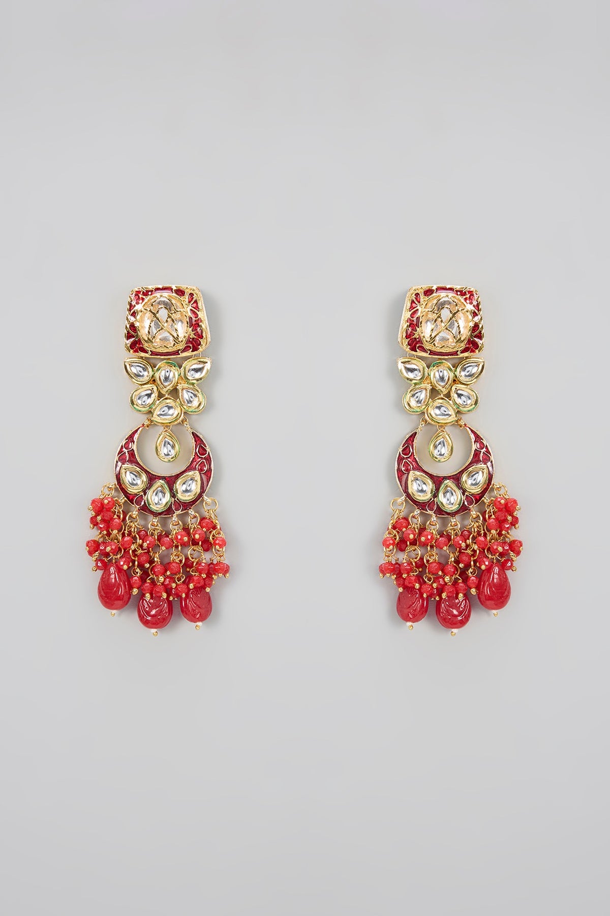 Gold Plated Kundan Polki & Red Beaded Meenakari Necklace Set